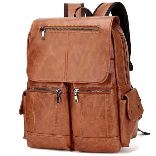 OME904 New Vintage Men And Women Backpack PU Leather Simple Business Men Computer Bag Big Spacy Travel Bag Student Backpack