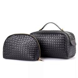 Luxury Custom Women and Men Weaved Leather Dopp Kit Make Up Bag