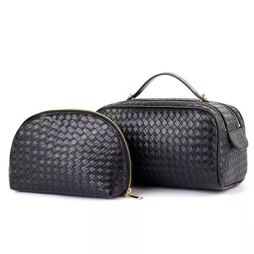 Luxury Custom Women and Men Weaved Leather Dopp Kit Make Up Bag