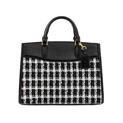 Wholesale OEM ODM Fashion Ladies Message Bags Vegan Leather With Tweed Women Shoulder Bag Ladies Handbags
