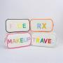 Keymay Popular RTS Stock Multi-color 4 Sizes Embroidery Letter Patches Zipper Cosmetic Bag Travel Organizer Canvas Makeup Bag
