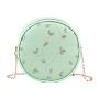 New Fashion Women's Bags Soft PU Leather Messenger Bag with Chain Embroidered Small round Mobile Phone Shoulder Bags