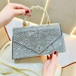 New Fashion Retro Full Pearl Chain Small Square Dinner Bag Rhinestone Handbag Crossbody Evening Bags Women Clutches