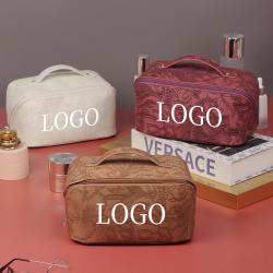 Customized Vintage Retro Style Emboss Flower Women Lady Toiletry PU Leather Travel Makeup Cosmetic Bags
