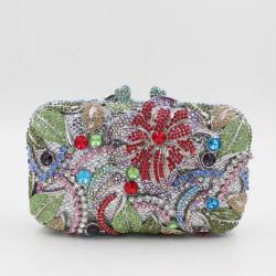 Gold Flower luxury evening bling purses handbag plant crystal clutch rhinestone handmade women diamond bag for lady