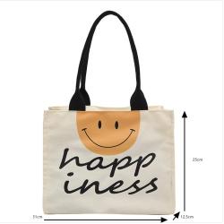 2024 New Design College Student Shoulder Bag Leisure Smiling Face Letter Print Large Capacity Canvas Tote Bag