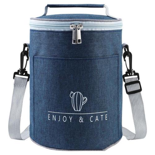 HR628 New Handheld One Shoulder Bento Bag Freshness Preservation Insulation Lunch Box Bag Oxford Round Barrel Insulation Bag