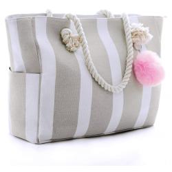 Gelory High Quality Durable Canvas Summer Beach Handbag Large Capacity Canvas Striped Women Girls Shoulder Tote Bag