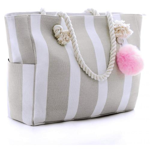 Gelory High Quality Durable Canvas Summer Beach Handbag Large Capacity Canvas Striped Women Girls Shoulder Tote Bag
