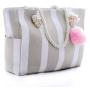 Gelory High Quality Durable Canvas Summer Beach Handbag Large Capacity Canvas Striped Women Girls Shoulder Tote Bag