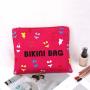 Custom Reusable Logo Printed Canvas Zipper Bag For Cosmetic Bikini Rose Red Cotton Canvas Travel Makeup Pouch