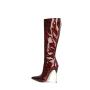 2023 Fashion Design Autumn Stiletto High Heels Patent Leather Brown Red Women's Boots Back Zipper Thin Heeled Knee High Boots
