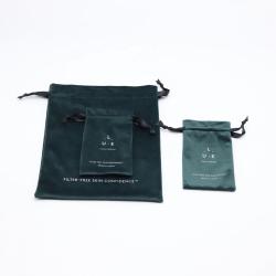 Flexography Customized Dark Green Velvet Drawstring Travel Shopping Handbag Small Medium Velvet Cosmetic Makeup Gift Bag