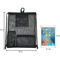 Gelory Heavy Duty Beach Swimming Gym Drawstring Nylon Mesh Bag Backpack Sports String Sack Pack with Water Bottle Holder Front Pocket