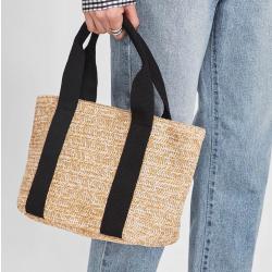 Bolsos New Fashion Ladies Bucket Bag Korean  Straw Woven Magnetic Button Bag Small Fresh Pure Color Handbag