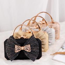 New sequin small square bag single shoulder crossbody handbag banquet bowknot clutch bags dress diamond inlaid evening bag