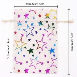 Gelory 5x7 Inch Color Star Burlap Gift Linen Drawstring Bags Jewelry Pouches For Party Wedding Favors Crafts