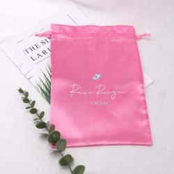 Custom Logo Printed Luxury Satin Hair Extension Bag Drawstring Bundle Swimsuit Shoe Dust Silk Pouch