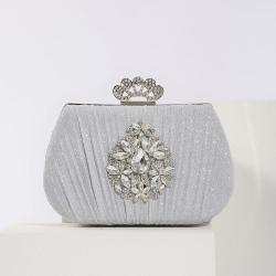 Women Party Evening Bag Pleated Shoulder Bag with Diamond Retro Dinner Handbag