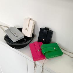 New Neon Color Card Wallet Mini Chain Purse Messenger Bag Rose Red 4 Card Slots Ladies PU Leather Card Holder Women Mini Bag