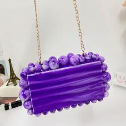 Custom New fashion purple green blue vintage acrylic clutch bag ladies party wedding acrylic bead bag evening acrylic pearl bag