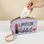 Gelory High Quality Creative Graffiti Lipstick Letter Printing Ladies Cosmetic Bag Pu Clutch Makeup Pouch Bag
