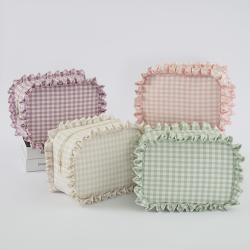 Custom Designer Low MOQ Zipper Eco Friendly Cotton Ruffle Gingham Coin Purses Cute Girls Bags For Children