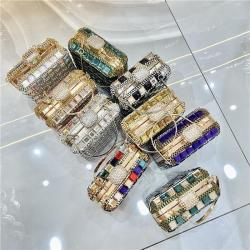 Luxury acrylic  Crystal Square Evening Bags Glass Wedding Clutch Party Purse Colorful Blue Grey Customized Bridal Minaudere