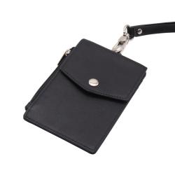 Custom id card holder high quality genuine leather rfid business name tag lanyard id badge holder