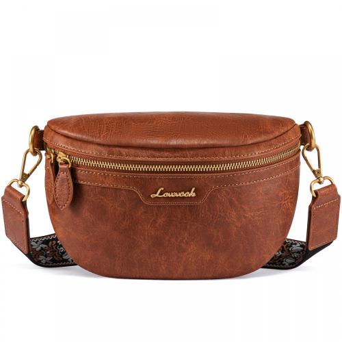 LOVEVOOK fashion fanny packs with Boho Style Strap for women crossbody purse custom logo waterproof pu leather waist bag