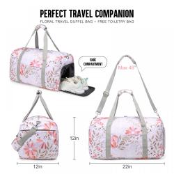 2022 2pcs waterproof Travel Duffel Bags for Women Gym Travel Tote Bag with Shoe Compartment Large Floral Carry on Weekender Bags