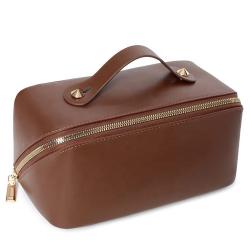 Portable Makeup Bag Opens Flat Lay Makeup Bag Cosmetic Bag with Strap for Travel Waterproof Anti-dust Large Leather for Women
