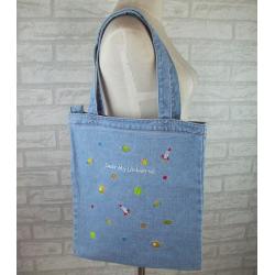 Large Capacity Denim Shoulder Bag Fashionable Canvas Shopping Cartoon Embroidery Waterproof Two-Strap Student Make-Up Bag
