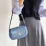 Factory wholesale high quality handbag blue lock shoulder bag winter new half moon bag