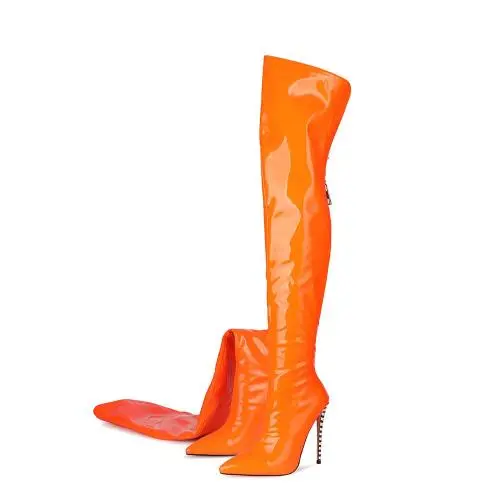 Botas Altas Fashion Designer Women Jelly Autumn Winter Long Boots Ladies Pointed Toe Thin High Heel Party Dress Thigh High Boots