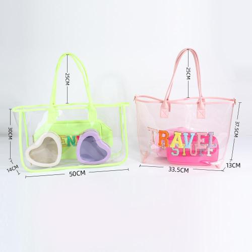 RTS 10 Neon Colors Waterproof Durable Transparent Totes Ladies Women Clear PVC Large Shopping Beach Tote Jelly Clear Tote Bag