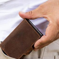 Automatic Smart Wallet Aluminum Card Holder PU leather Money Clip Credit Business Wallet RFID Blocking Credit Card Holder Wallet