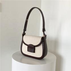 Custom Hard Single Shoulder Handbag Canvas Joining PU Leather Wristlets Hand Bag Ladies Crossbody Bag Fashion Women's Saddle Bag