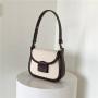 Custom Hard Single Shoulder Handbag Canvas Joining PU Leather Wristlets Hand Bag Ladies Crossbody Bag Fashion Women's Saddle Bag