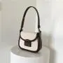 Custom Hard Single Shoulder Handbag Canvas Joining PU Leather Wristlets Hand Bag Ladies Crossbody Bag Fashion Women's Saddle Bag