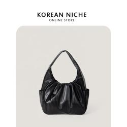 new trendy soft leather shoulder bag Pleated large capacity handbags Four seasons versatile hand bag for girls