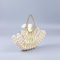 Custom Pearl Hollow Copper Tube Beaded Fan Shape Ladies Dinner Clutch Hand Braided Bag Niche High Quality Handbag