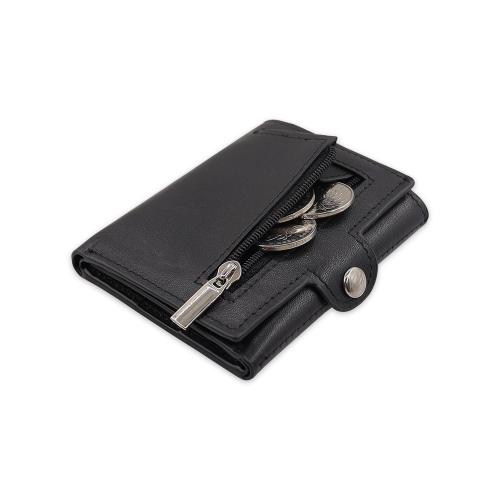 Wholesale leather trifold wallet rfid blocking slim card holder wallet with zipper coim purse