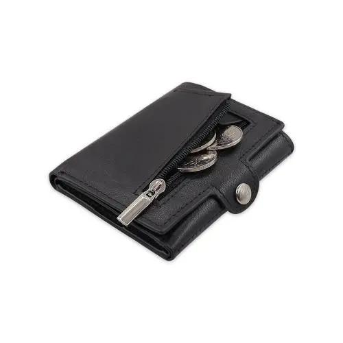 Wholesale leather trifold wallet rfid blocking slim card holder wallet with zipper coim purse