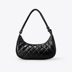2023  Simple New Design Fashion PU Leather Handbags Diamond Lattice Pattern Small Half Moon Shoulder Bags For Women