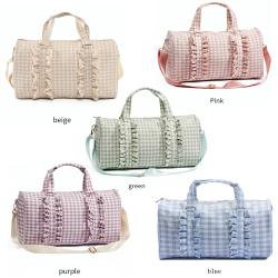 Keymay 5 Colors Fashion High Quality Weekender Bags Cute Plaid Ruffle Travel Bag Women Girls Gym Sports Duffle Bag