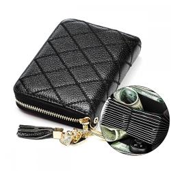 Genuine leather card holder RFID anti-theft women's embroidered multifunctional zipper wallet carteras para mujer
