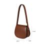 2024 Custom Brown Smooth Pu Leather Ladies Cross Body Purse Bag Round Saddle Flap Small Women Shoulder Bag