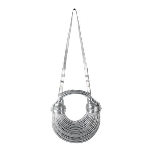 2024 Custom Luxury Noodle Design Pu Leather Ladies Woven Shoulder Handles Straps Hand Bag Women Crossbody Bag