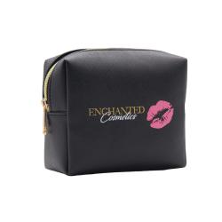 Custom Eco Saffiano PU leather Cosmetic Bag Small Zipper Pouch Travel Make Up Bag Organizer